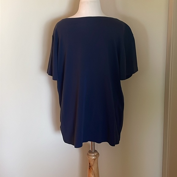 EUC Woman’s Large Karen Scott Blue Short Sleeved V~Neck Button Detailed T~Shirt - Picture 3 of 6